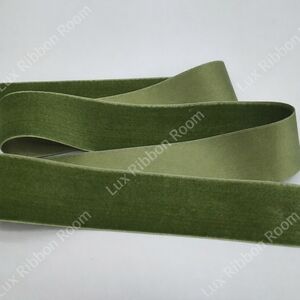 Vintage German Velvet Ribbon Reseda Green 1.5” Satin Back Two (2) Yards